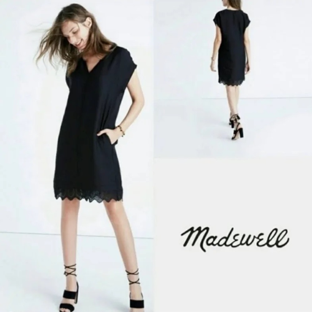 Madewell Black Knee-Length Eyelet Hem Dress